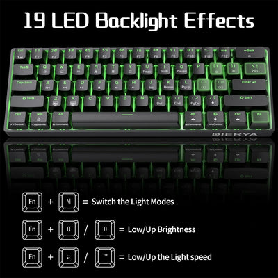 Dierya DK61se Gaming Tastatur,60% Prozent Mechanische Tastatur mit Red Linear Switch,Ultra-Compact M