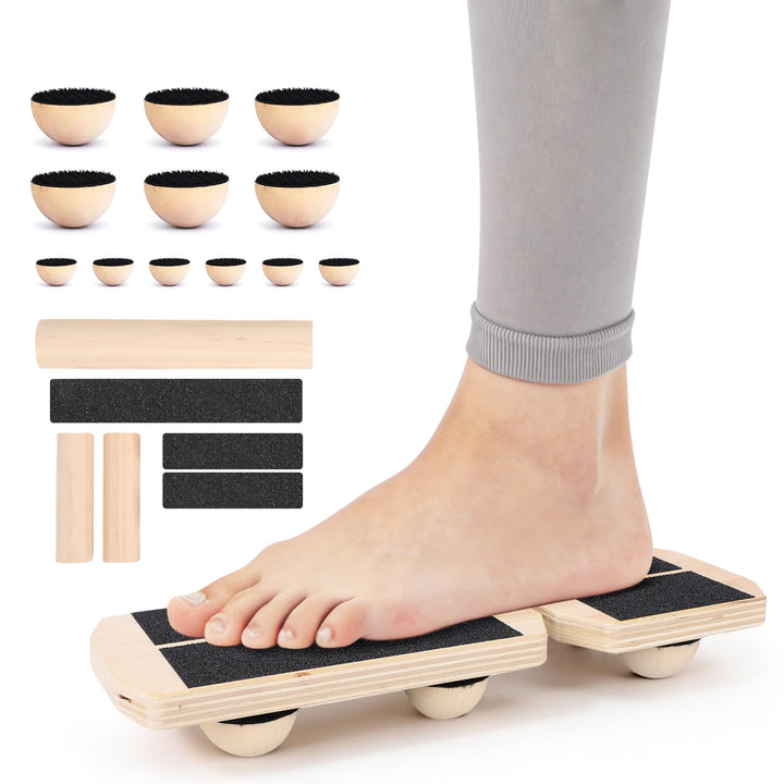 TOMSHOO Balance Board Erwachsene, Holz Balanceboard Set Mit Kork-Rolle & Kork-Halbkugel, Rutschfeste
