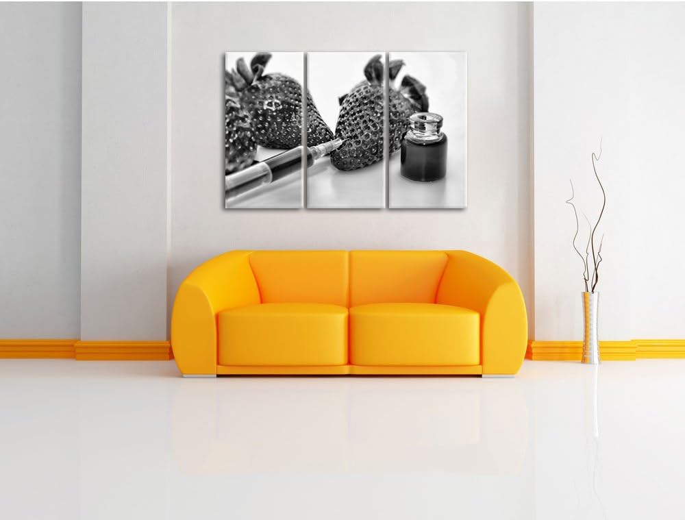 Pixxprint Erdbeeren mit Lebensmittelfarbe als Leinwandbild/Grösse: 3 Teilig (120x80) cm/Wandbild/Kun