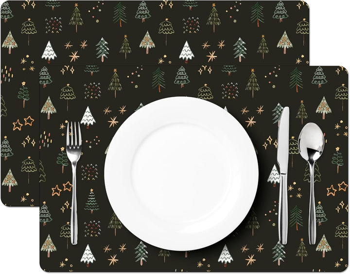 KitchenYeah© Platzsets Abwaschbar 6-Teilig Tischsets Platzdeckchen Weihnachtsbäume - Weihnachten, We