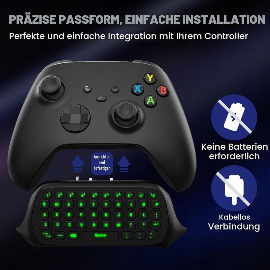 MoKo Xbox Mini Tastatur, 2.4G Empfänger Wireless Chatpad Game Tastatur mit Headset Green Hintergrund