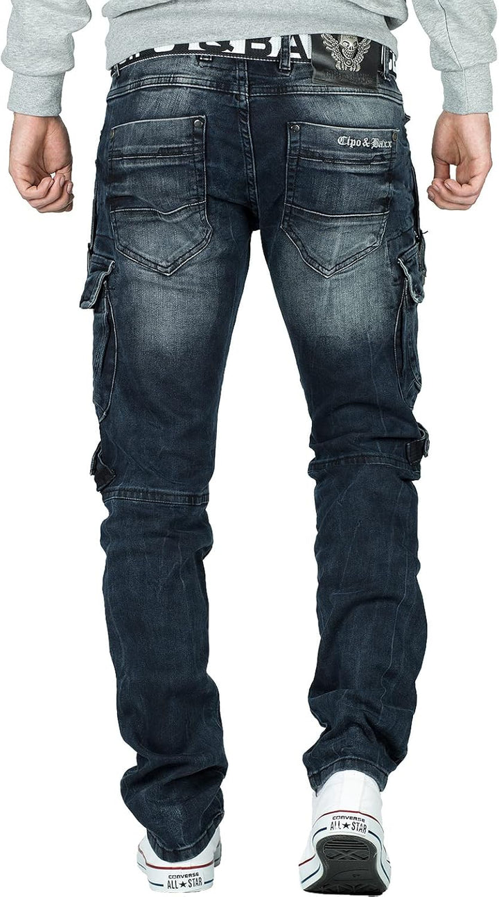 Cipo & Baxx Herren Jeans im Bikerstyle – Regular Fit oder Slim Fit | Stone Washed Denim mit Ziernäht