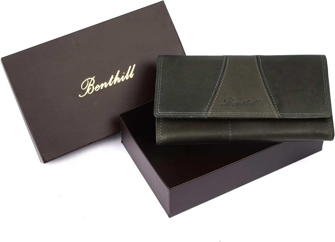 Benthill Portemonnaie Damen Leder - Hochwertige weiche Vintage Echtleder Damen Geldbörse mit RFID Sc