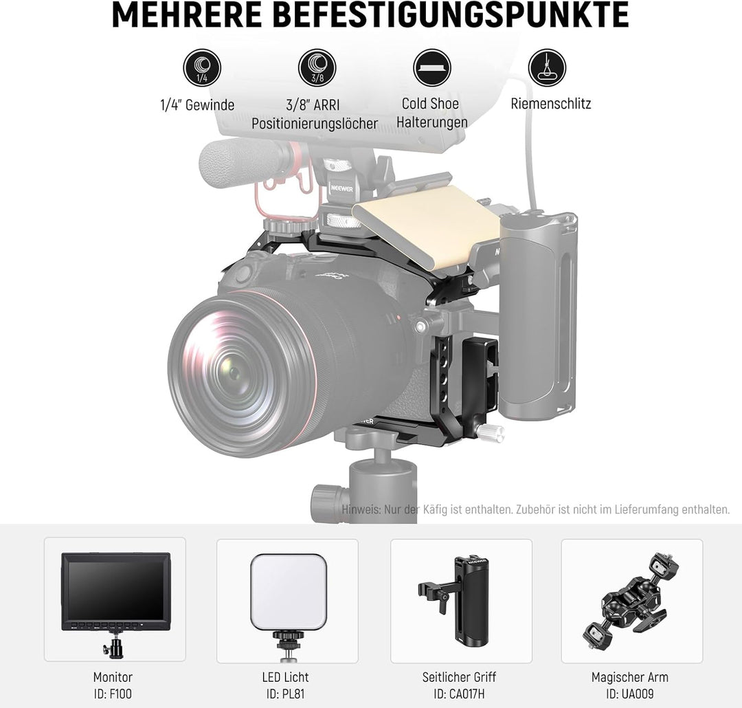 NEEWER EOS R8 Kamerakäfig mit HDMI Kabelklemme, NATO Schiene, Arca Schnellwechselbasis, Drehsichere