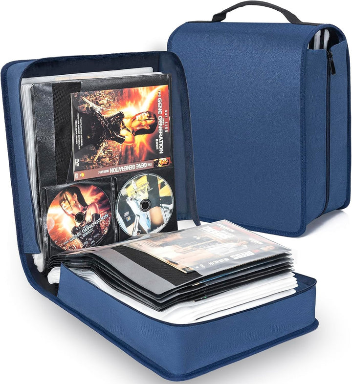 AKOZLIN DVD CD Aufbewahrungsbox mit extra Breiten Titelblättern,tragbarer Binderhalter,Brieftasche,A