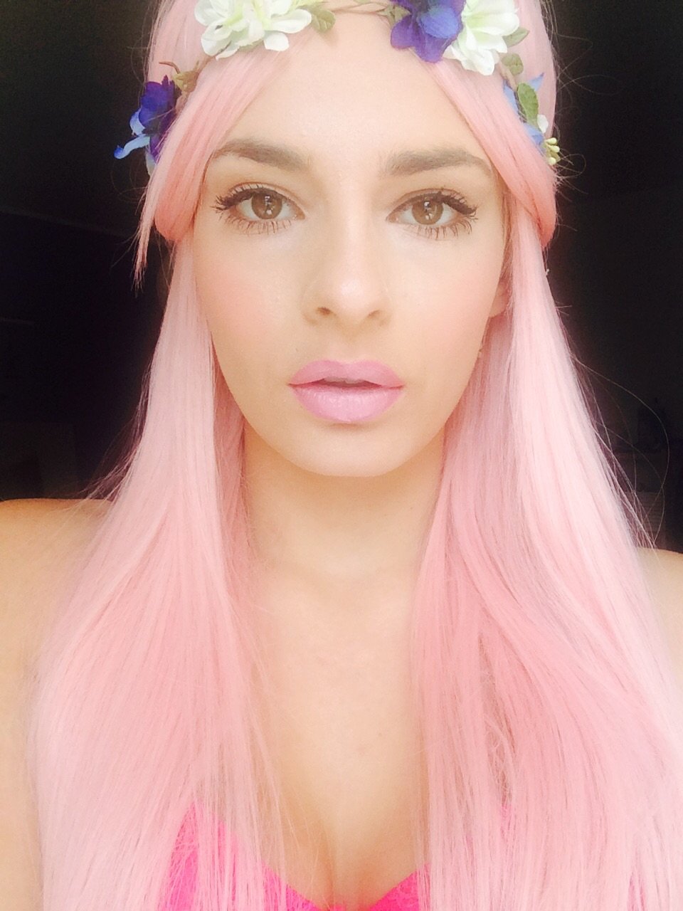Prettyland Damen C018 Märchen lange Perücke Party Glatt 60cm Cosplay Mittellang Rosa Wig