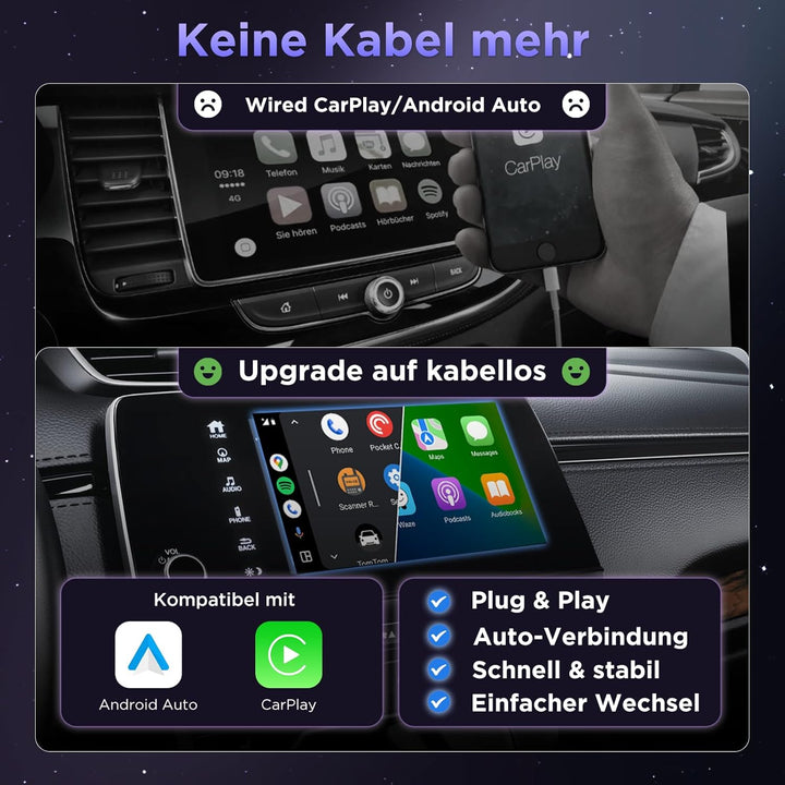 CarPlay Wireless Adapter Android Auto - U2AC-01 Kompatibel mit iPhone 17 Pro MAX 16-12 und Android 1