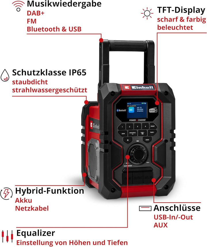Einhell Akku-Baustellenradio TE-CR 18 Li DAB+/FM/BT - Solo Power X-Change (18 V, DAB+, FM, Bluetooth