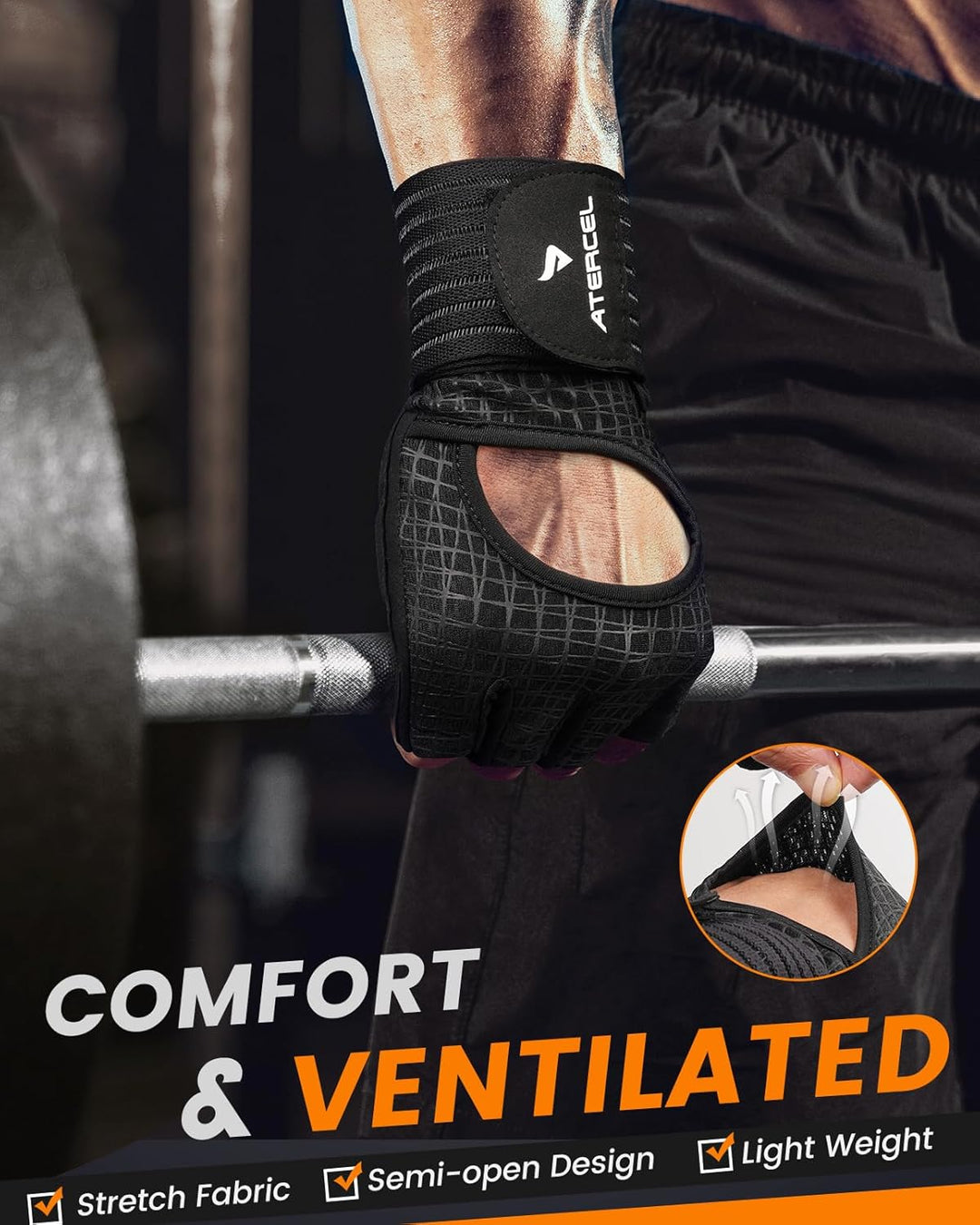 ATERCEL Fitness Handschuhe Herren Damen, Trainingshandschuhe Krafttraining Handgelenkband Handschuhe