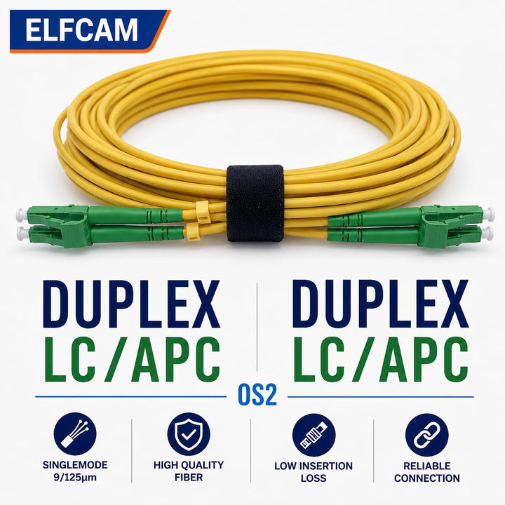 Elfcam® - LWL Glasfaser-Kabel LC/APC auf LC/APC Stecker, Duplex Singlemode 9/125μm OS2 Patchkabel (2