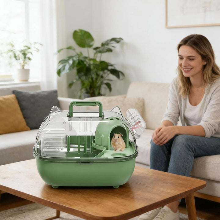 Reise-Hamsterkäfig, tragbare Hamster-Tragetasche, kleine Haustier-Reisetasche mit transparenter Ober