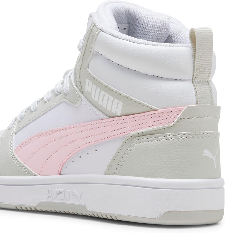 PUMA Unisex Kinder Rebound V6 Mid Jr Sneaker 38.5 EU Puma White Frosty Pink Sedate Gray, 38.5 EU Pum