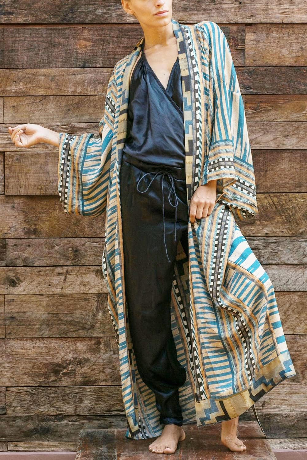 YouKD Böhmische Kimono-Langarm-Strickjacke Strand Badeanzug vertuschen Maxikleid für Frauen