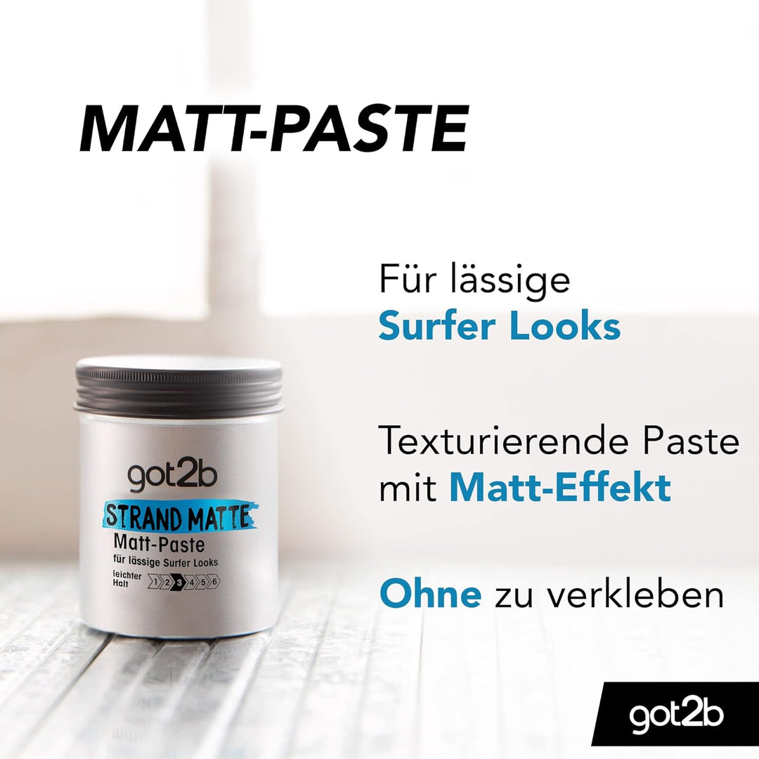 got2b Strand Matte Matt-Paste (100 ml), Styling Paste für matte Surfer Looks, zum Strubbeln, Texturi