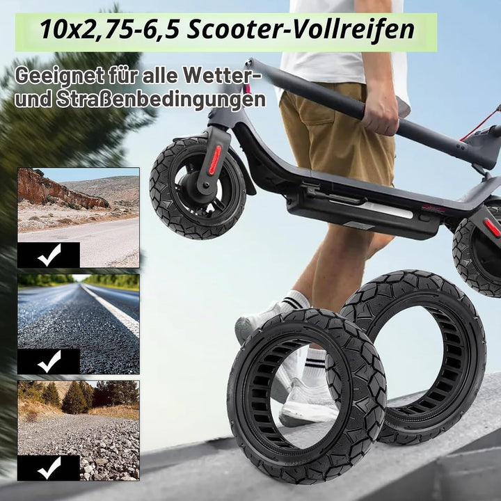 2 PCS 10 Zoll Vollreifen 10x2,75-6,5, Vollgummireifen 70/65-6.5 Ersatzreifen für Hiboy Max3, Dualtro