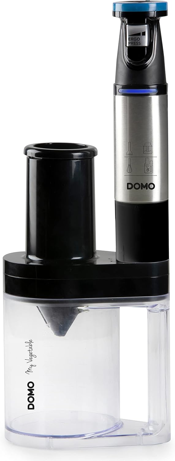 DOMO Stabmixer Set 4-in-1 - Ergo Press - Inklusive 4 Aufsätze: Mixstab, Schneebesen, Zerkleinerer, S