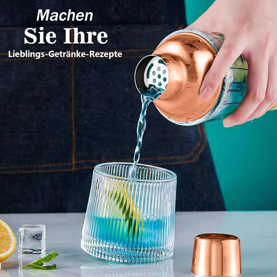14oz Glas Cocktail Shaker Set, Margarita Mixer Shaker mit eingebautem Sieb und Messbecher & Mischlöf