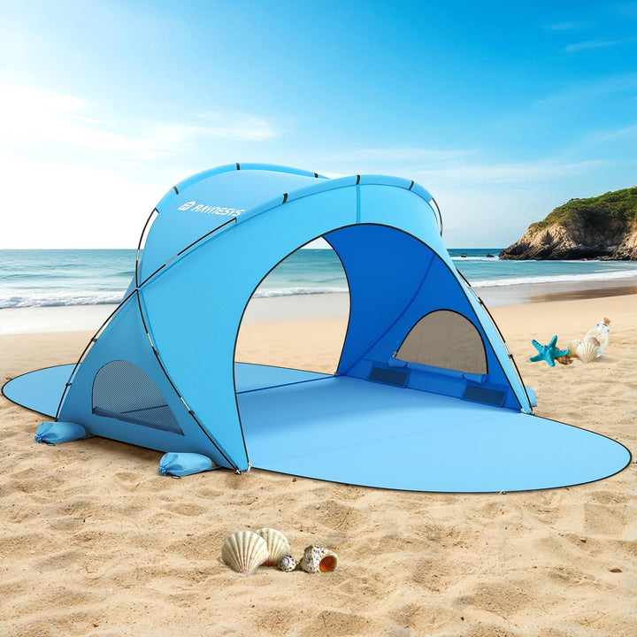 Raynesys Strandzelt Sonnenschutz für 1-3 Personen, Tragbare Strandzelte mit 2 Reissverschlusstüren,