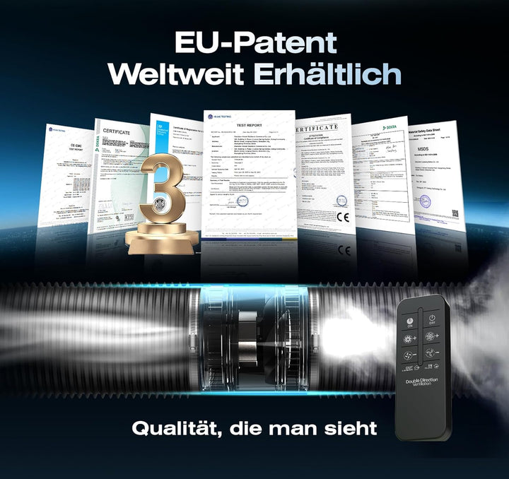 Bidirektionaler Rohrventilator 100mm mit 6 Stufen, Fernbedienung – Leistungsstarker Leise Rohrlüfter