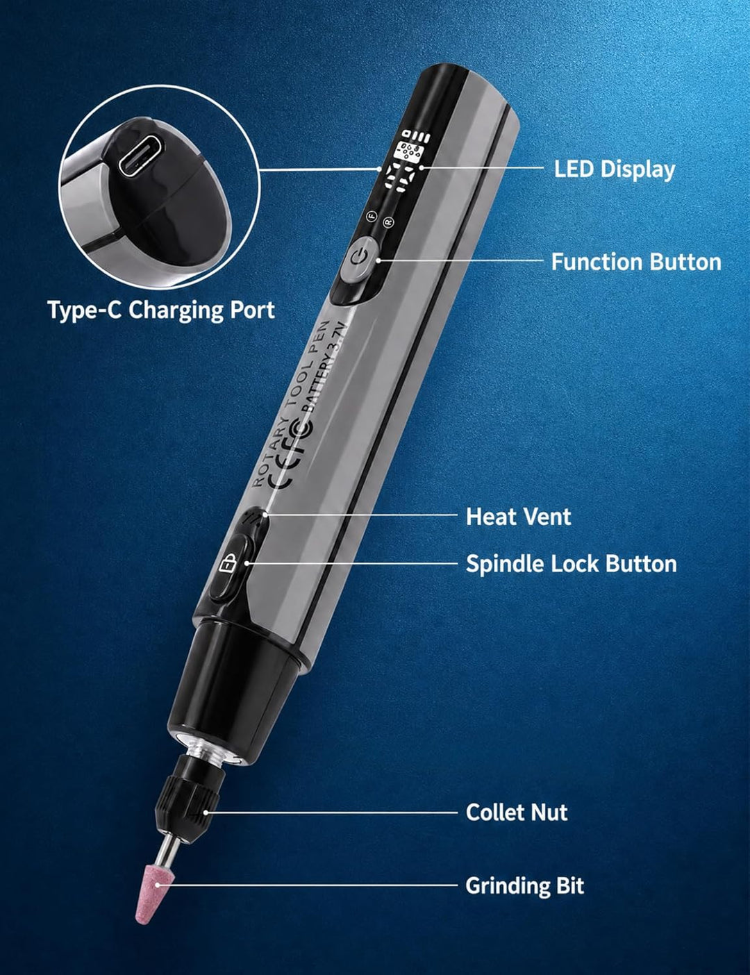 Elektrischer Gravierstift mit LED Display, Gravierstift Set mit 16000 RPM Kabellos Wiederaufladbar m