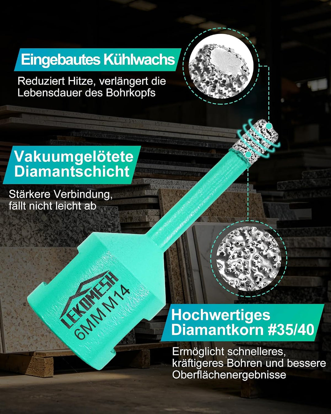 Diamantbohrkrone Fliesenbohrer 2Stück 6MM Lochsäge - LEKOMESH Für Porzellan Keramik Fliesen Marmor G