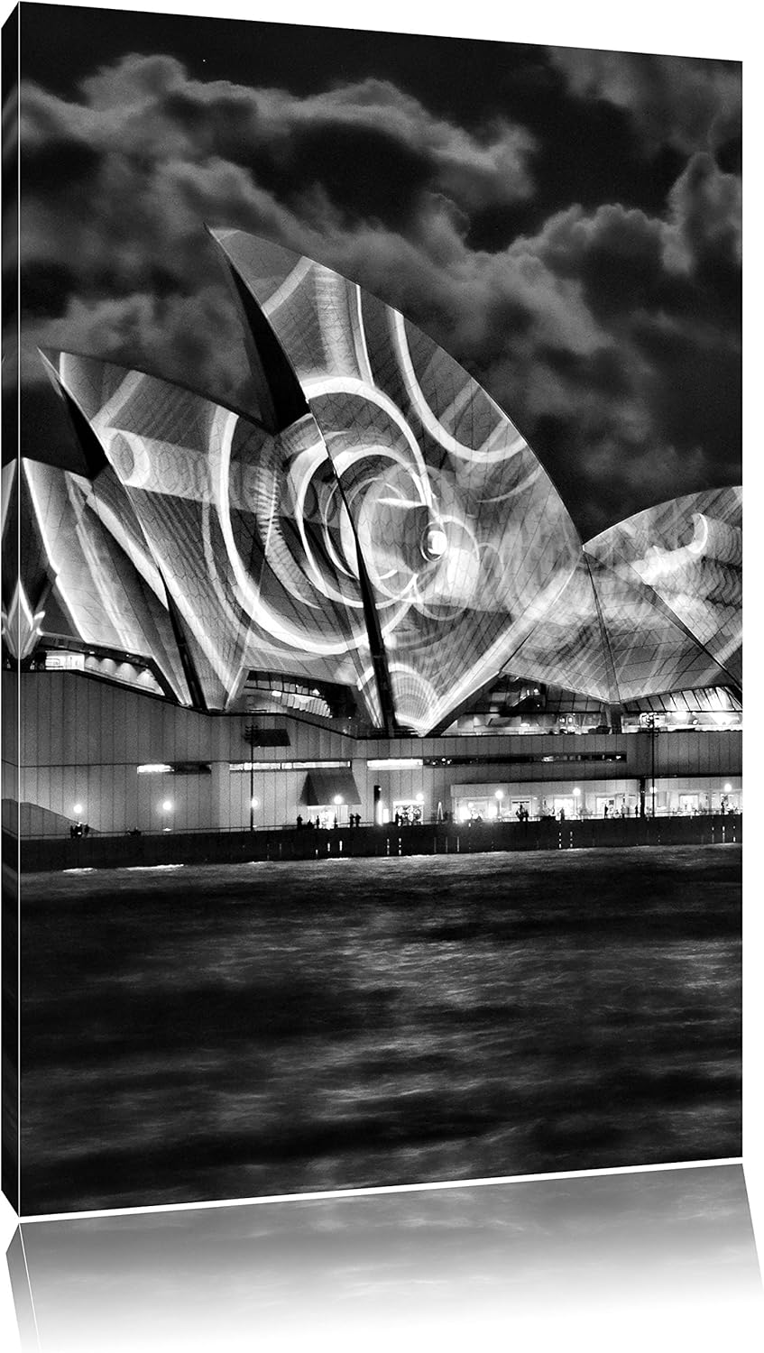 Pixxprint Monocrome, Sydney Opera House Lichter, Format: 100x70 auf Leinwand, riesige Bilder fertig