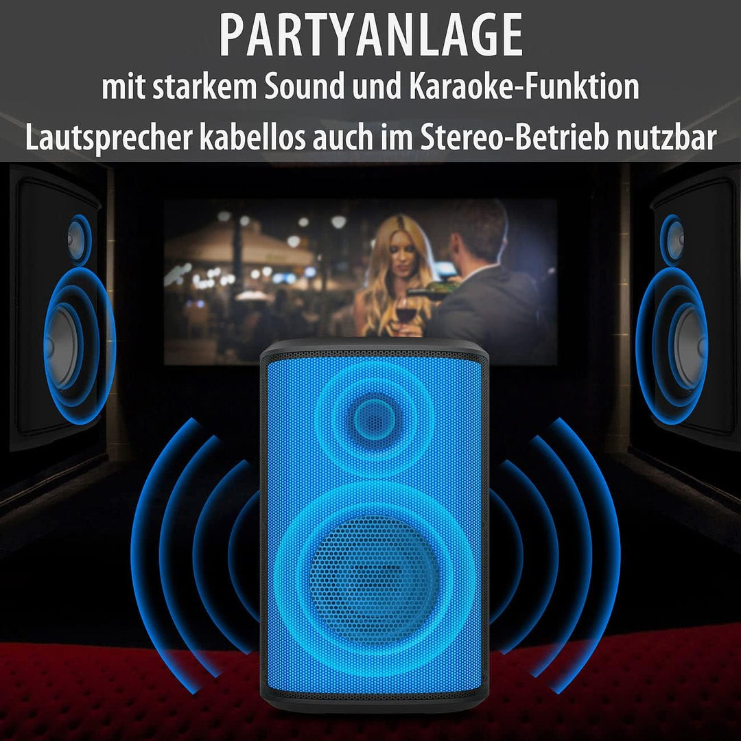 auvisio Partybox: Mobile Outdoor-PA-Partyanlage & -Bluetooth-Boombox, Lichteffekte, 200W (Karaoke Bo