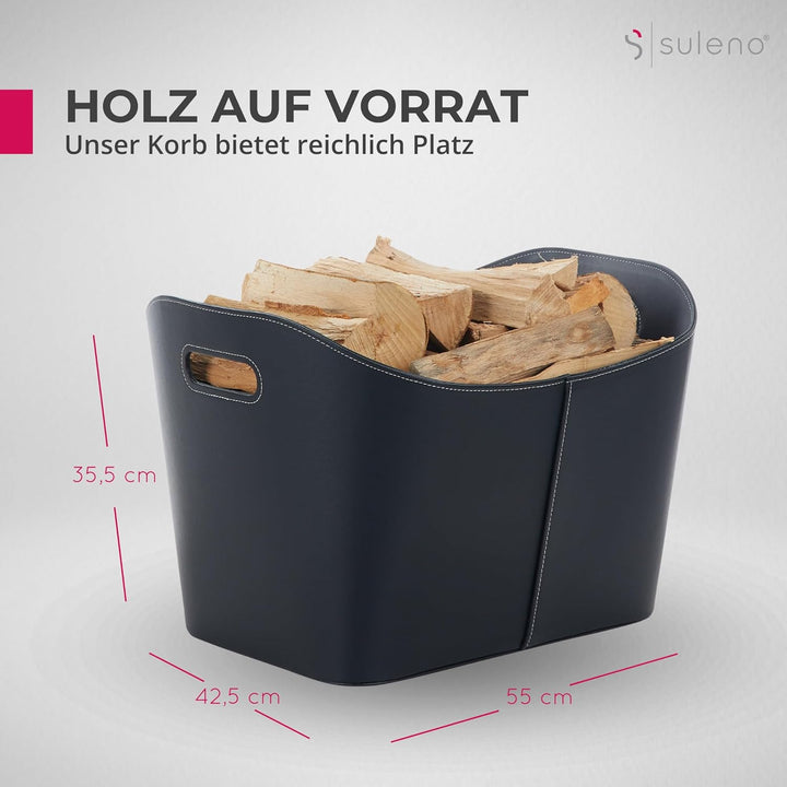 SULENO Holzkorb WEXFORD Brennholzkorb Kunstleder schwarz (XL - 46 x 40