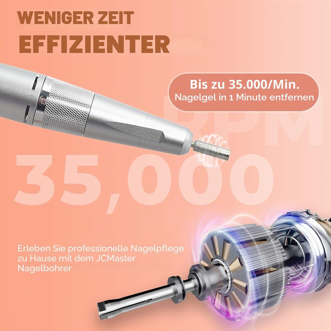 Nagelfräser JCMaster Profi, Fräser Nägel 35.000 U/Min, tragbare Elektrische Nagelfeile für Gelnägel