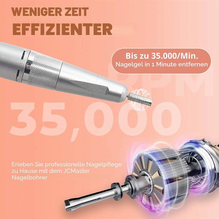Nagelfräser JCMaster Profi, Fräser Nägel 35.000 U/Min, tragbare Elektrische Nagelfeile für Gelnägel