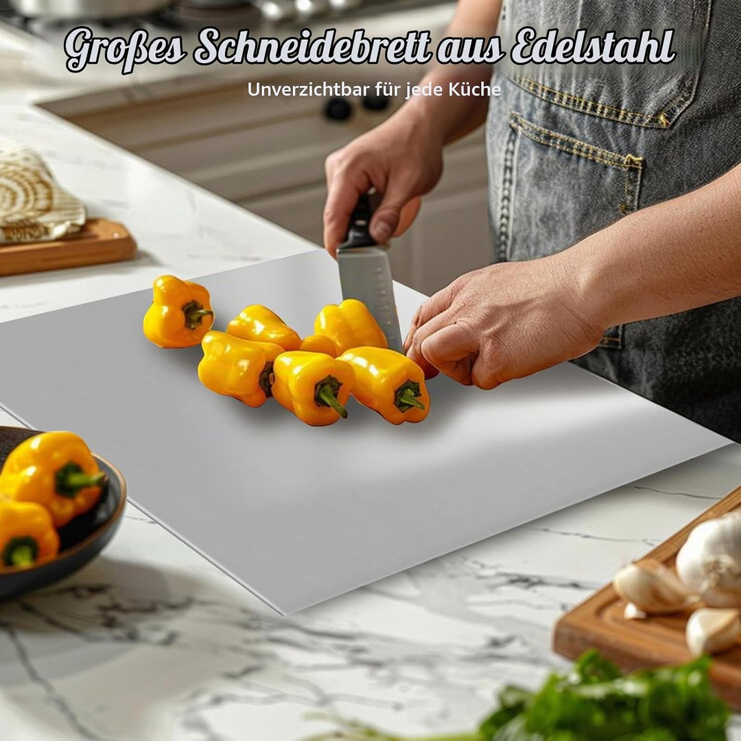 Grosses Schneidebrett aus Edelstahl 50 x 50 x 0.15 cm Doppelseitiges Schneidbretter mit Anschlagkant