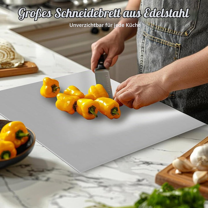 Grosses Schneidebrett aus Edelstahl 50 x 50 x 0.15 cm Doppelseitiges Schneidbretter mit Anschlagkant