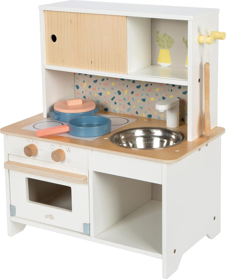 small Foot Kinderküche Terrazzo kompakt, Moderne Spielküche aus Holz, mit kindgerechtem Zubehör, Rol