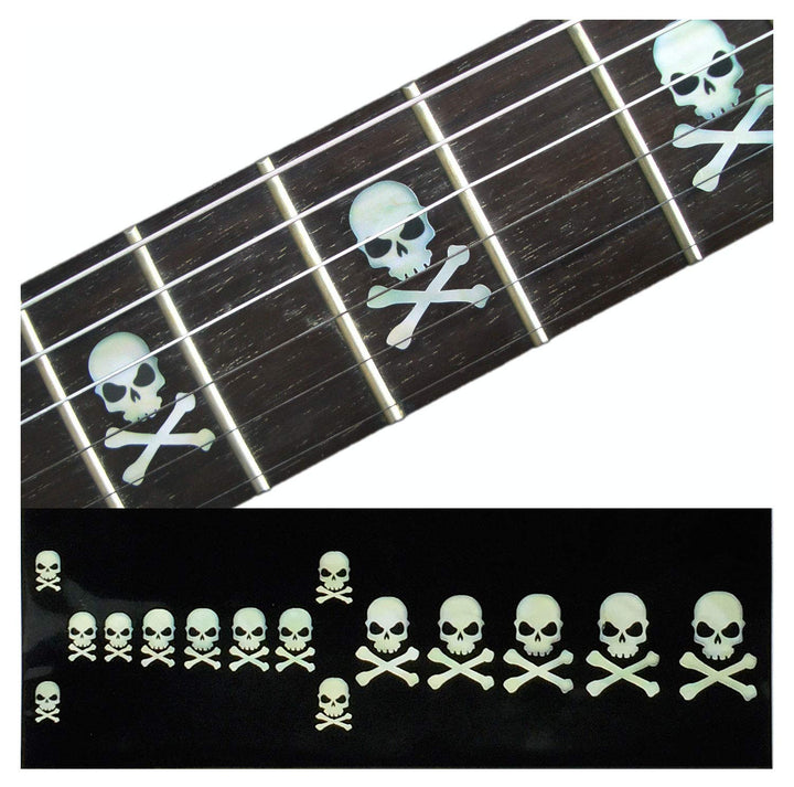 Inlay Sticker Griffbrett Position Marker für Gitarren & Bass - Sideways Skulls w/Crossbones - Weiss