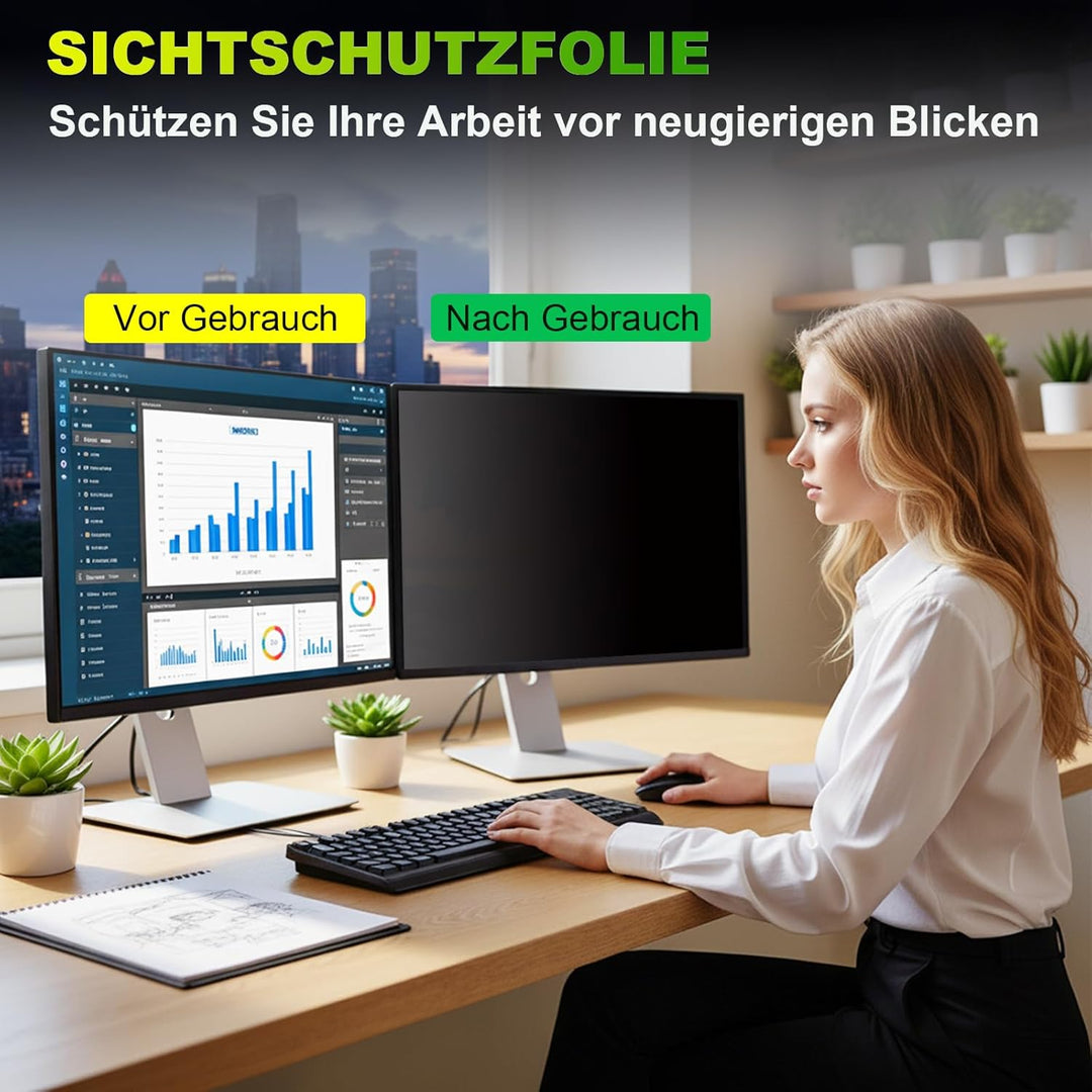 ruord Sichtschutzfolie für 24 Zoll 16:9 (53.1x29.9cm) Monitor - Blaulichtfilter & Blendschutz, Abneh