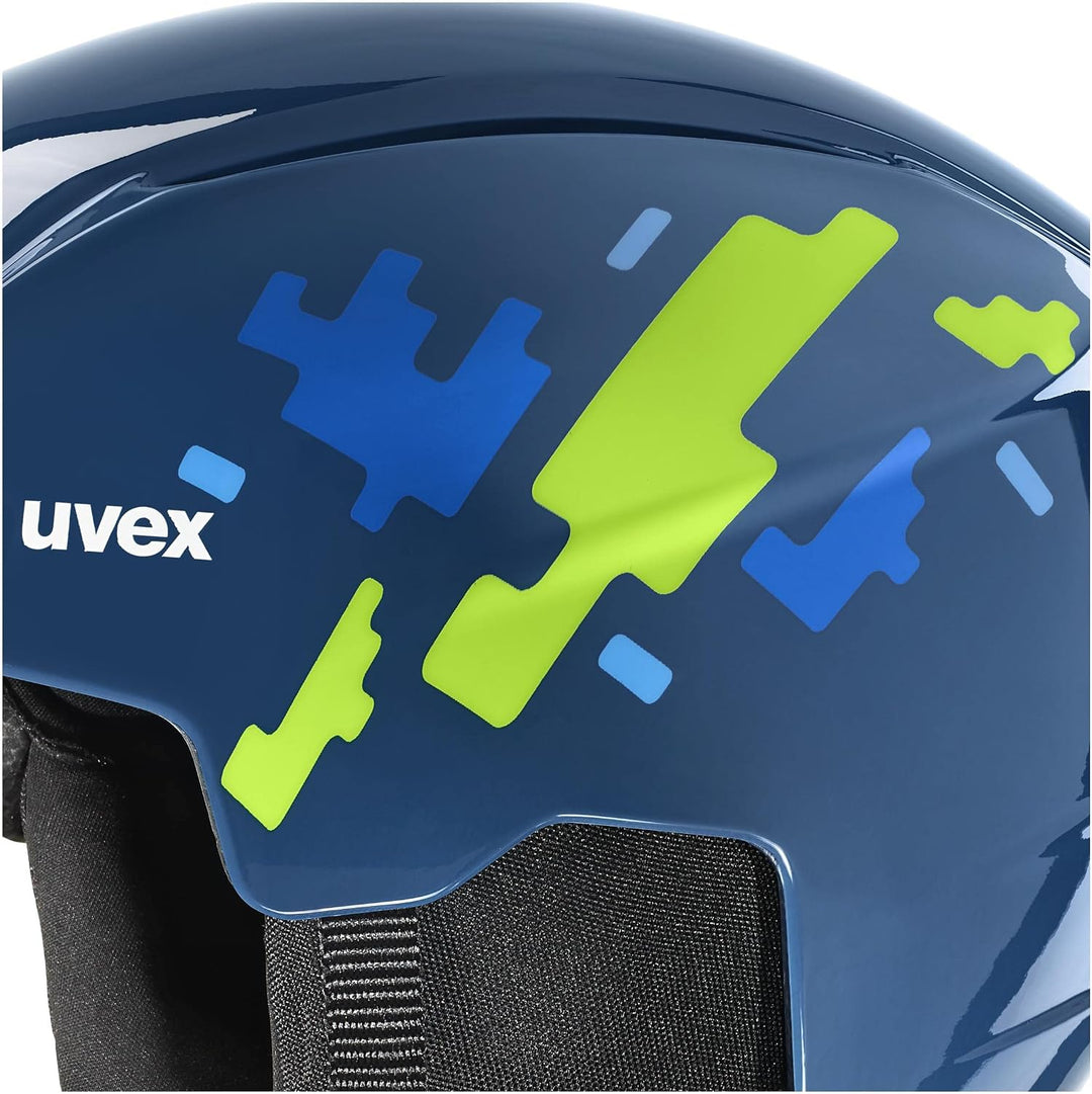 uvex Unisex Kinder S56s317 Skihelm &amp; Skibrille Single 46-50 cm blue puzzle, Single 46-50 cm blue puz