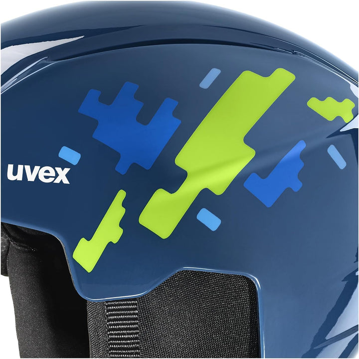 uvex Unisex Kinder S56s317 Skihelm &amp; Skibrille Single 46-50 cm blue puzzle, Single 46-50 cm blue puz