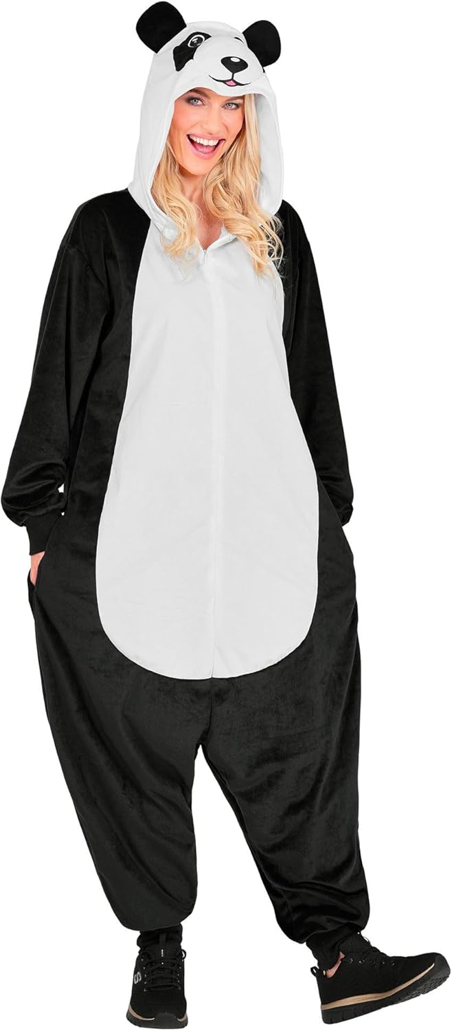 W WIDMANN MILANO Party Fashion - Tier Overall für Erwachsene, weicher Plüsch Jumpsuit mit Kapuze, Ti