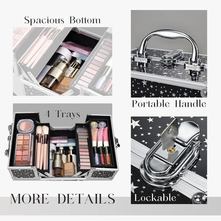Kosmetikkoffer Klein Schminkkoffer Leer Make up Koffer Beauty Case mit Schloss Make up Organizer Kof