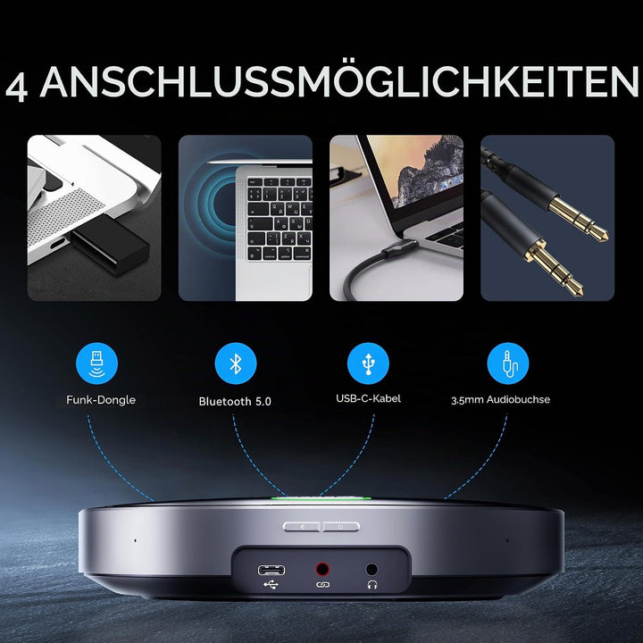 Tenveo M5B-EX Pro Drahtlose Konferenz-Freisprecheinrichtung | Daisy-Chain 2 Einheiten für 30 Teilneh