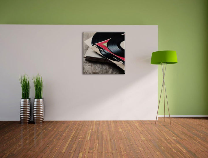 Mixtape Schallplatte DJ, Format: 70x70 auf Leinwand, XXL riesige Bilder fertig gerahmt mit Keilrahme