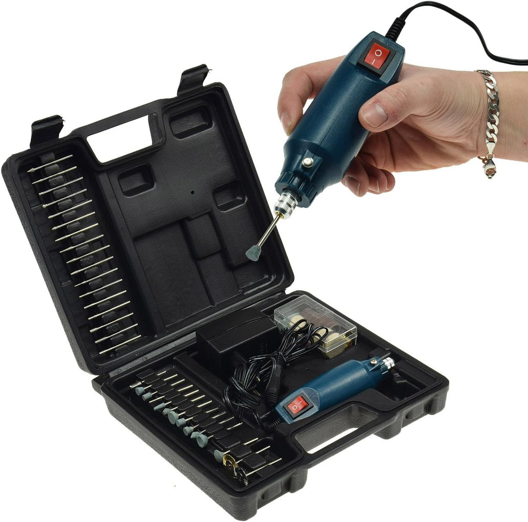 Mini Bohrmaschine Gravur & Polier Set 63-teilig 12.000UpM 60x Schleifwerkzeuge, Bohrer, Poliermatten