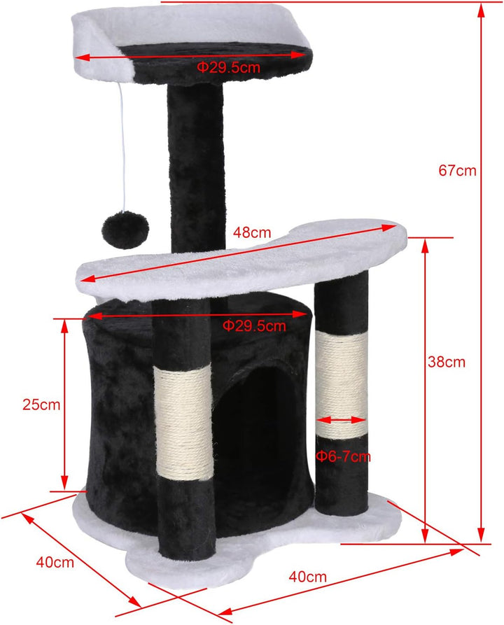Wiltec Kratzbaum 67 cm hoch in Schwarz/Weiss, Katzenkratzbaum mit Sisal, Katzenbaum mit Plattform, K