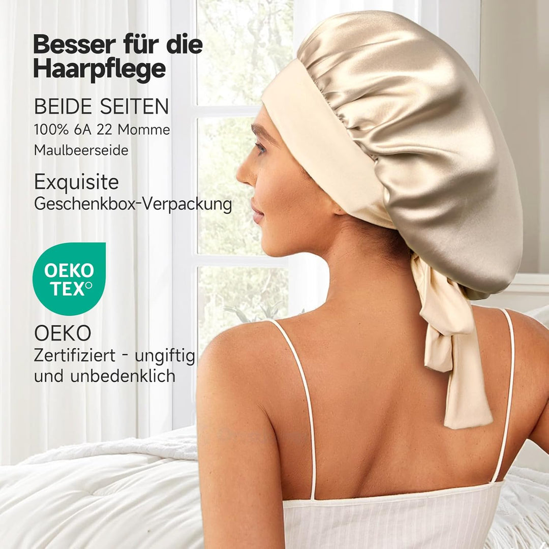 Umisleep 22 Momme Schlafmütze aus 100% Maulbeerseide, doppelseidige weiche Nachtmütze für lockiges H