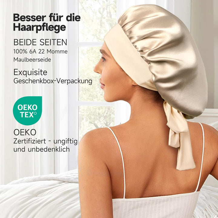 Umisleep 22 Momme Schlafmütze aus 100% Maulbeerseide, doppelseidige weiche Nachtmütze für lockiges H