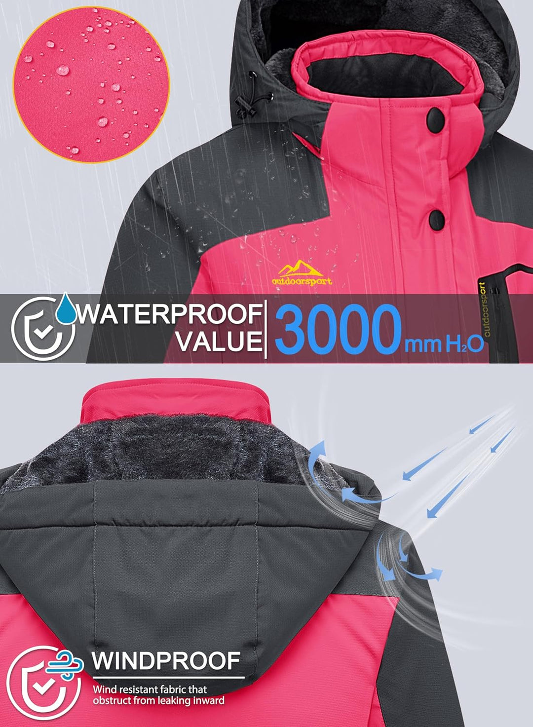 MAGCOMSEN Winterjacke Damen Softshell Funktionsjacke Wasserabweisende Outdoor Ski Jacke Fleece Windd