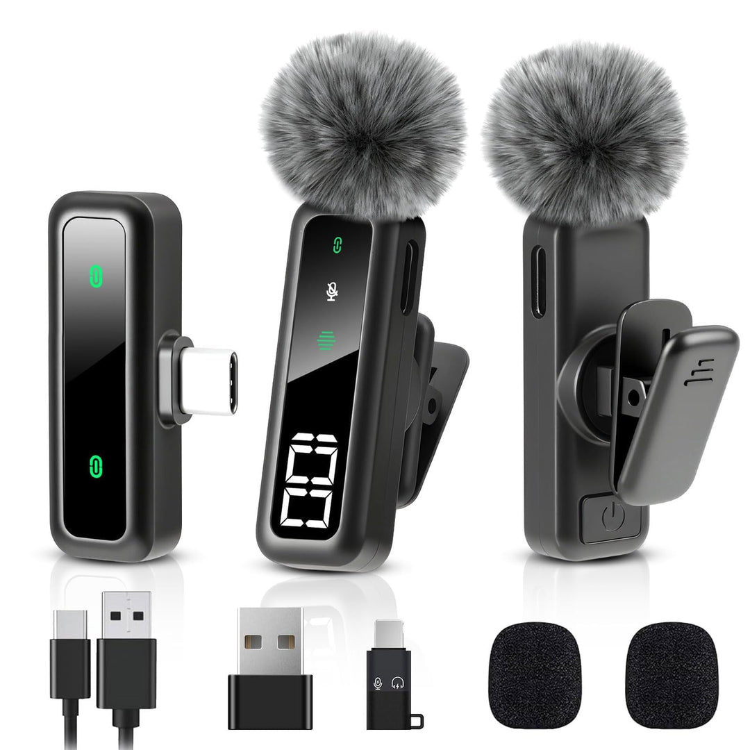 Kabelloses Lavalier-Mikrofon mit LED-Anzeige, Lavalier-Mikrofone Clip-on-Mikrofon mit Rauschunterdrü