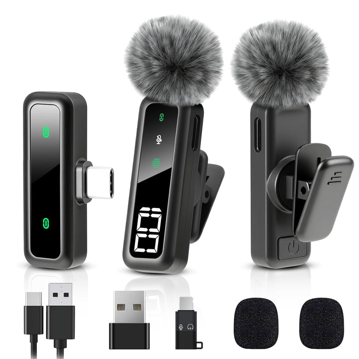 Kabelloses Lavalier-Mikrofon mit LED-Anzeige, Lavalier-Mikrofone Clip-on-Mikrofon mit Rauschunterdrü