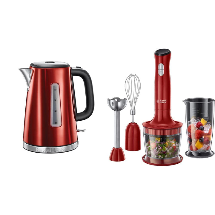 Russell Hobbs Wasserkocher, Luna rot, 1,7l, 2400W & Stabmixer 3-in-1 Desire (Zerkleinerer, Mixer- &