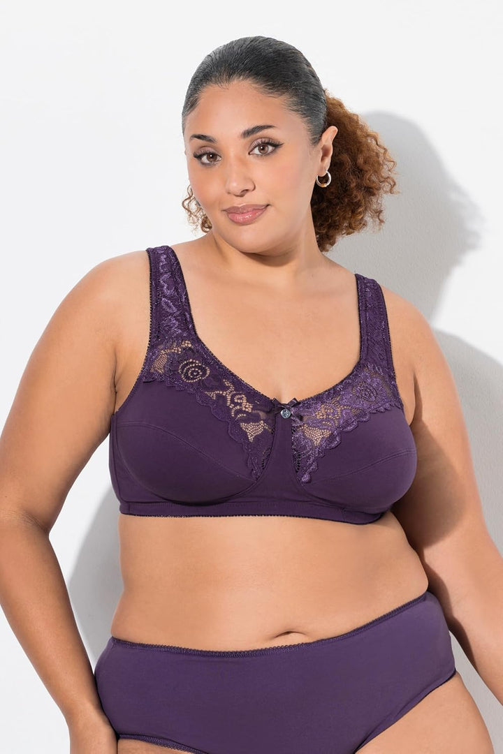 Ulla Popken Damen Entlastungs, Spitze, Ohne Bügel, Cup C-e BH, 85E Aubergine
